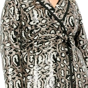 Eloquii Metallic Leopard Sequin Robe Jacket